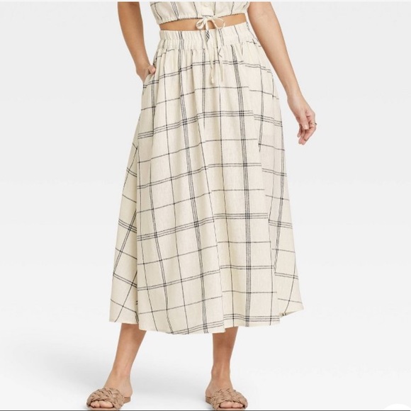 A New Day Windowpane SET with Top & Smocked Waist Mid-Rise A-Line Skirt - Picture 2 of 7